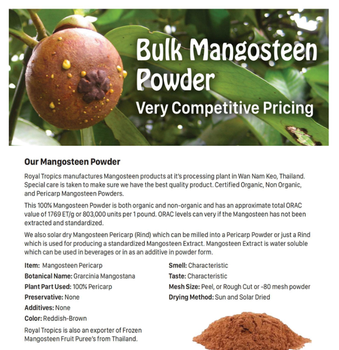 Dried Mangosteen Powder Organic Shelf Life 3 years Drying Process Solar dried Feature Nautral Food - Royal Tropics LLC - United States
